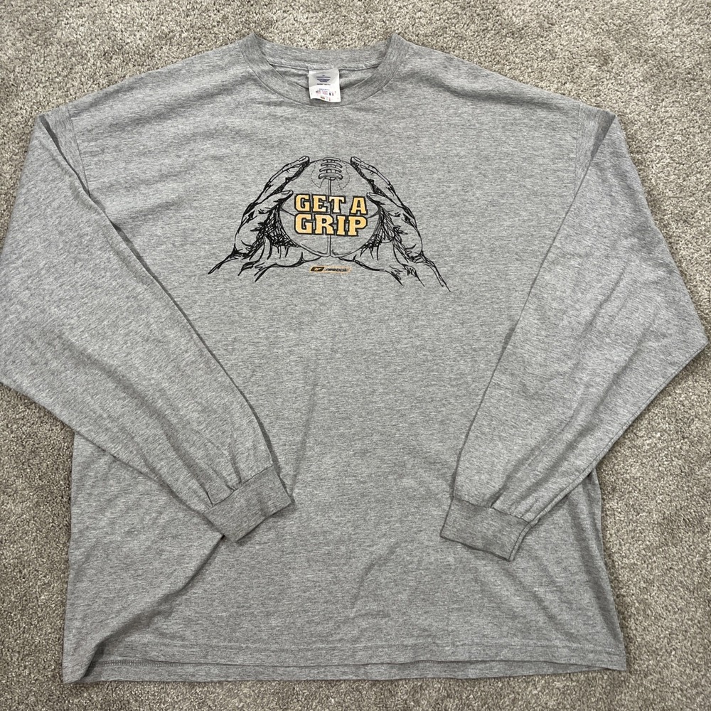 VTG Reebok NFL Football "Get A Grip" Long Sleeve Shirt 2XL‎ Gray 90s Y2K Graphic